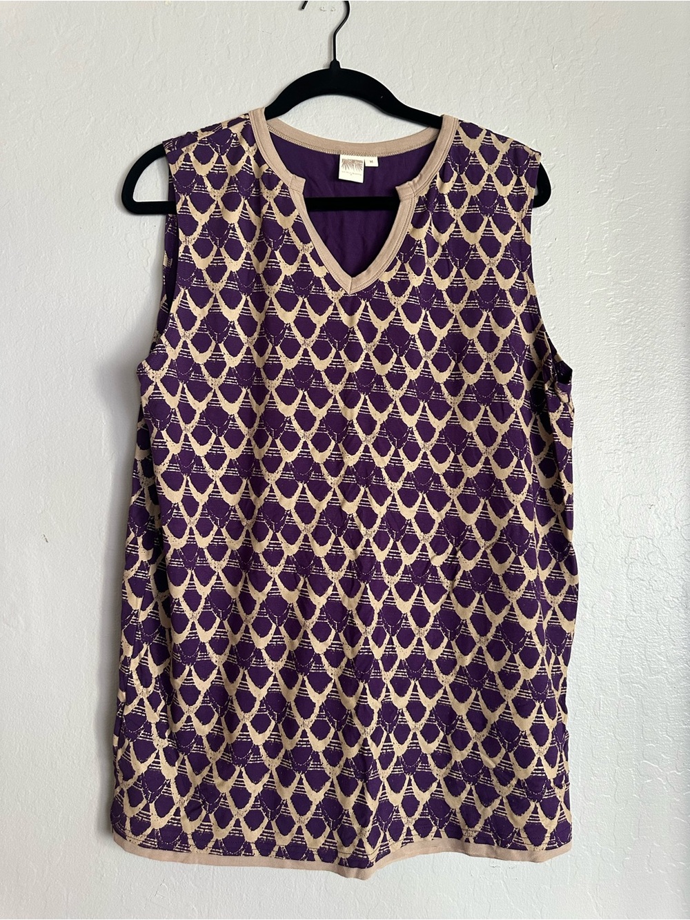 Sleeveless Purple & Beige Patterned V-Neck Dress